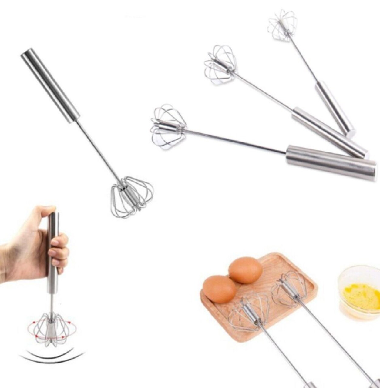 Semi-automatic stainless steel egg whisk, Effortless blending with a hand push design.